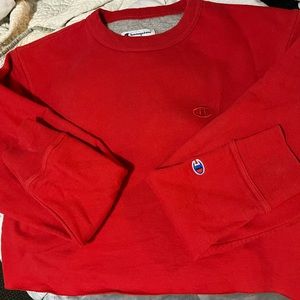 Red cropped champion fleece crewneck